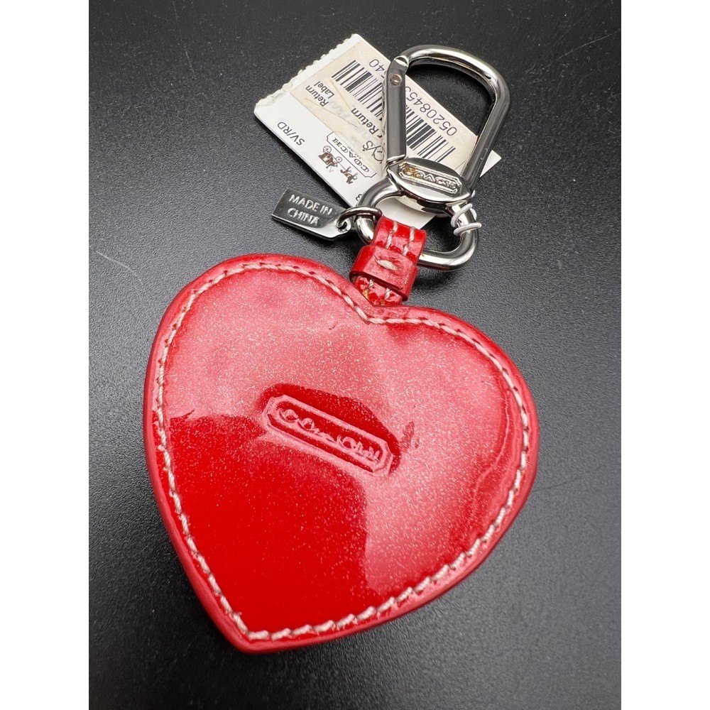 Coach Red Leather Heart Key Fob